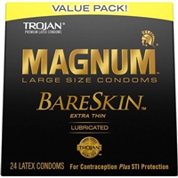 Trojan Magnum Large Size Bareskin Extra Thin Lubricated Latex Condoms 24 Count