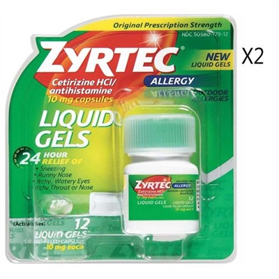 Zyrtec Allergy 24 Hour Relief 12 Liquid Gels 2 Packs