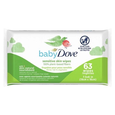 Dove Baby Sensitive Skin Wipes 100% Plant Based Fibers 63 Wipes