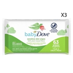 Dove Baby Sensitive Skin Wipes 100% Plant Based Fibers 63 Wipes 3 Packs