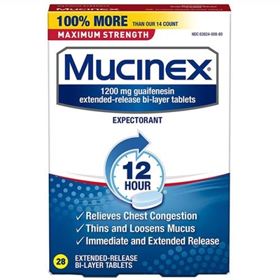 Mucinex Maximum Strength 12 Hour Chest Congestion Expectorant 28 BiLayer Tablets