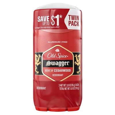 Old Spice Swagger Aluminum Free Deodorant Scent of Cedarwood 3oz / 85g Twin Pack