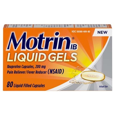 Motrin IB Liquid Gels Pain Reliever Fever Reducer 80 Liquid Filled Capsules