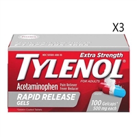 Tylenol Extra Strength Pain Reliever Rapid Release 100 Gelcaps 3 Packs