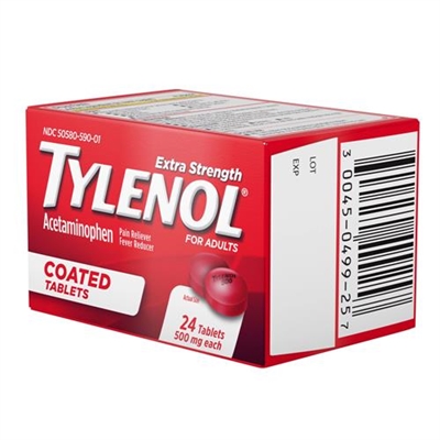 Tylenol Extra Strength for Adults Pain Reliever Fever Reducer 24 Tablets
