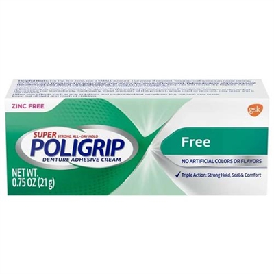 Polident Poligrip Denture Adhesive Cream Zinc Free 0.75oz / 21g