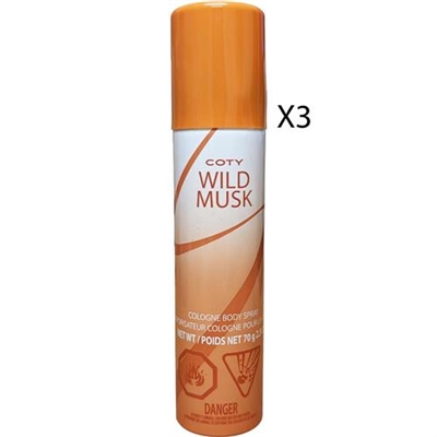 Wild Musk by Coty for Women 2.5oz Cologne Body Spray 3 Packs