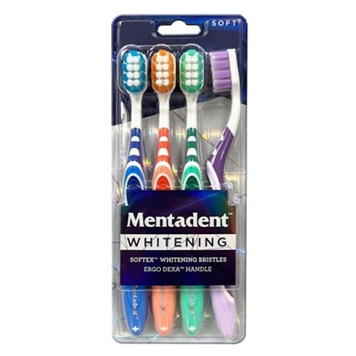 Mentadent Whitening Softex Whitening Bristles Soft Toothbrushes 4 Count