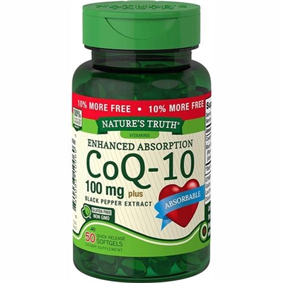 Natures Truth Enhanced Absorption CoQ10 Plus Black Pepper Extract 50 Softgels