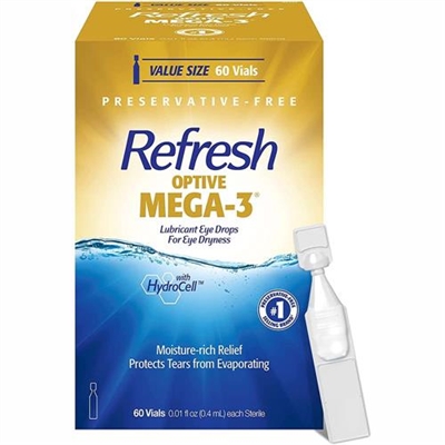 Refresh Optive Mega 3 Lubricant Eye Drops for Eye Dryness 60 Vials