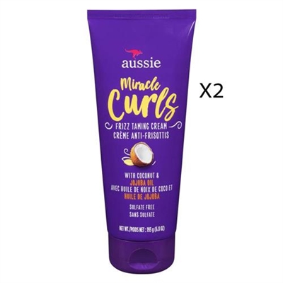 Aussie Miracle Curls Frizz Taming Cream With Coconut and Jojoba Oil 6.8oz / 193g 2 Packs