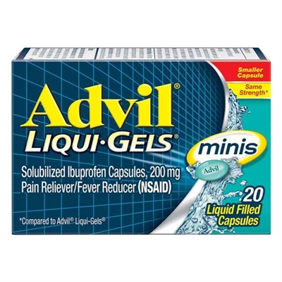 Advil LiquiGels Minis Pain Reliever Fever Reducer 20 Count Liquid Filled Capsules