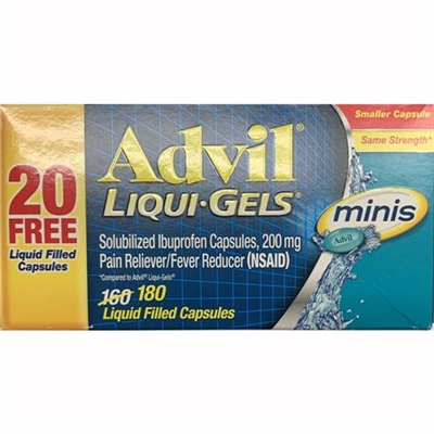 Advil LiquiGels Minis Pain Reliever Fever Reducer 180 Liquid Filled Capsules