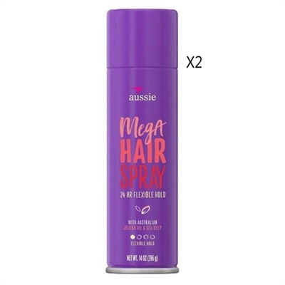 Aussie Mega Hair Spray 24HR Flexible Hold 14oz / 396g 2 Packs