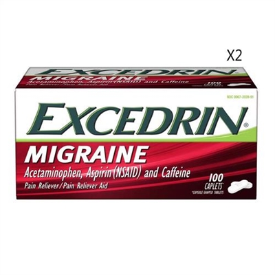 Excedrin Migraine Pain Reliever 100 Caplets 2 Packs