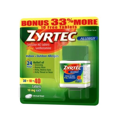 Zyrtec Indoor And Outdoor Allergy Relief 24HR 40 Tablets
