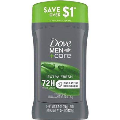 Dove Men + Care Extra Fresh 72 Hour Antiperspirant Citrus Scent Twin Pack 2.7oz / 76g