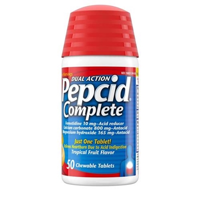 Pepcid Complete Dual Action Acid Reducer 50 Chewable Tablets Tropical Fruit Flavor