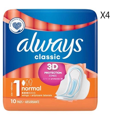 Always Classic 3D Protection 1 Normal 10 Pads 4 Packs