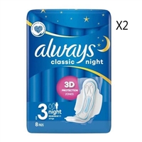 Always Classic Night 3D Protection 3 Night 8 Pads 2 Packs