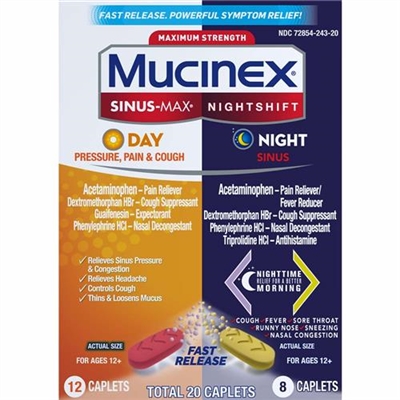 Mucinex Day And Night Sinus Max Nightshift 20 Caplets