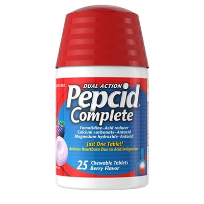 Pepcid Complete Dual Action Acid Reducer 25 Chewable Tablets Berry Flavor