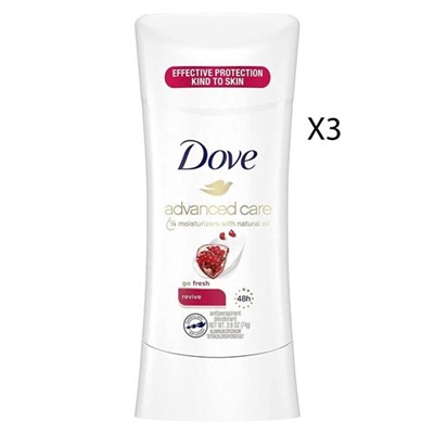 Dove Advanced Care Go Fresh 48 Hour Deodorant Revive 2.6oz / 74g 3 Packs