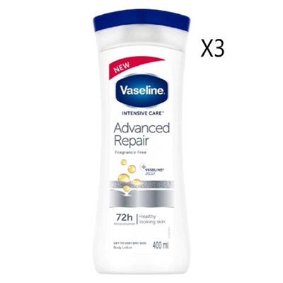 Vaseline Intensive Care Advanced Repair Fragrance Free Body Lotion 400ml 3 Packs