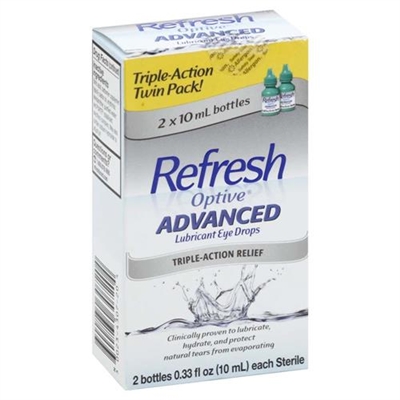 Refresh Optive Advanced Lubricant Eye Drops 2 Bottles 0.33oz / 10ml