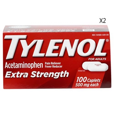 Tylenol Extra Strength Pain Reliever Fever Reducer 100 Caplets 2 Packs