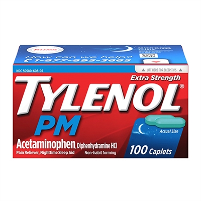 Tylenol PM Extra Strength Pain Reliever Nighttime Sleep Aid 100 Caplets