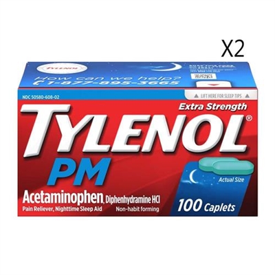 Tylenol PM Extra Strength Pain Reliever Nighttime Sleep Aid 100 Caplets 2 Packs