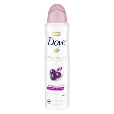 Dove Advanced Care Dry Spray Antiperspirant Deodorant Acai Berry and Lotus Flower 3.8oz / 107g