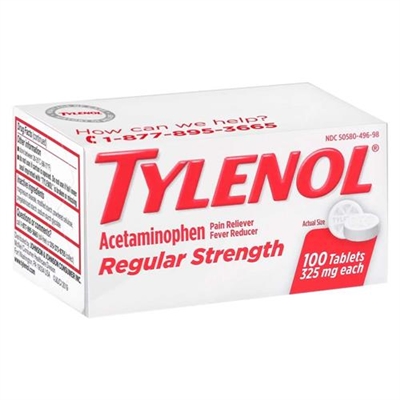 Tylenol Regular Strength Pain Reliever Fever Reducer 100 Tablets
