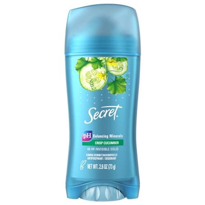 Secret PH Balancing Minerals 48 Hour Invisible Solid Deodorant Crisp Cucumber 2.6oz / 73g