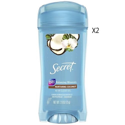 Secret PH Balancing Minerals 48 Hour Clear Gel Deodorant Nurturing Coconut 2.6oz / 73g 2 Packs