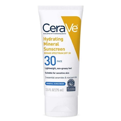 CeraVe Hydrating Mineral Sunscreen for Face SPF 30 2.5oz / 75ml