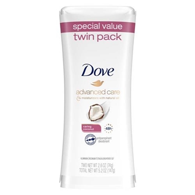 Dove Advanced Care Invisible Antiperspirant Deodorant Caring Coconut Twin Pack 2.6oz / 74g