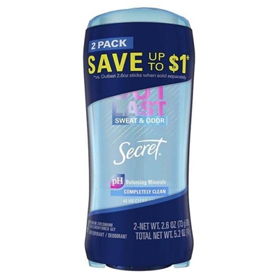 Secret Outlast Sweat and Odor 48 Hour Clear Gel Deodorant Completely Clean 2.6oz / 73g 2 Packs