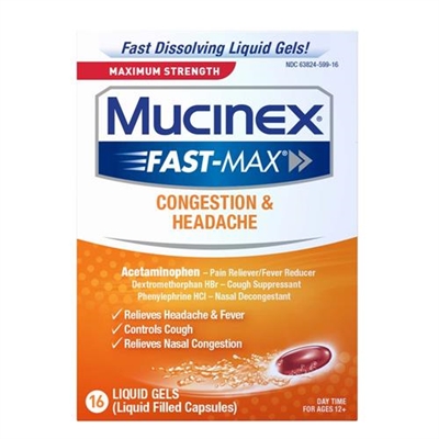 Mucinex Maximum Strength Fast Max Congestion And Headache 16 Liquid Gels