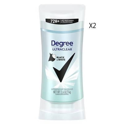 Degree Ultraclear Black + White 72 Hour Deodorant 2.6oz / 74g 2 Packs