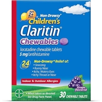 Claritin Childrens 24 Hour Relief Indoor Outdoor Allergies 30 Chewable Tablets Grape Flavored