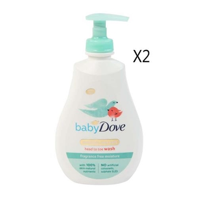 Dove Baby Head To Toe Wash Sensitive Skin Fragrance Free 400ml 2 Packs