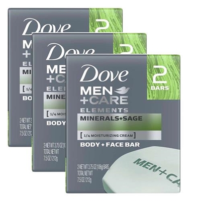 Dove Men + Care Elements Body and Face Bar Minerals + Sage 2 Bars 3 Packs