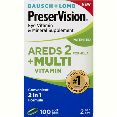 Bausch + Lomb PreserVision Areds 2 Formula + Multi Vitamin 100 Softgels