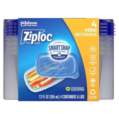 Ziploc Storage Containers 4 Mini Rectangle Containers 12oz / 355ml