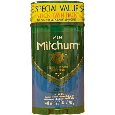 Mitchum Men Triple Odor Defense Antiperspirant and Deodorant Ice Fresh Twin Pack 2.7oz / 76g