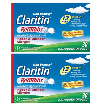 Claritin Non Drowsy RediTabs 24HR Indoor Outdoor Allergies 30 Tablets 2 Packs