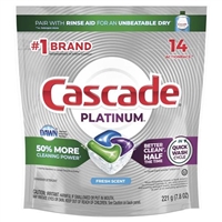 Cascade Platinum Dishwasher Detergent Pods Fresh Scent 14 Actionpacs 7.8oz / 221g