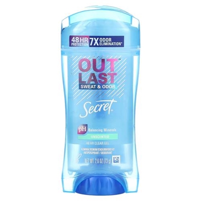 Secret Outlast Sweat and Odor 48 Hour Clear Gel Deodorant Unscented 2.6oz / 73g